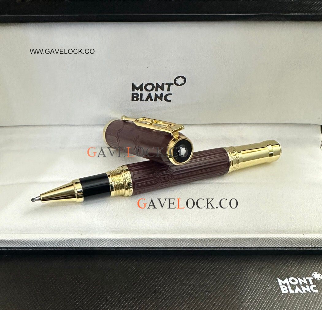 AAA Copy Montblanc Victor Hugo dark red Barrel & Gold Clip Rollerball Pen